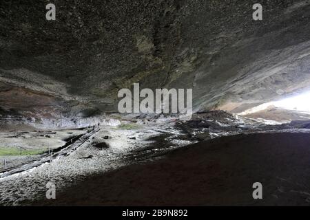 Les habitants de la grotte de Mylodon (monument naturel de Cueva del Milodon), de la ville de Puerto Natales, de la Patagonie, du Chili, de l'Amérique du Sud Banque D'Images