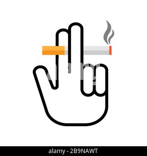 Cigarette avec icône main. Panneau vectoriel de la zone fumeurs Illustration de Vecteur