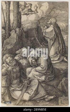 La passion : 14 assiettes - 2. Christ à Gethsemane - 44 Bartsch Lucas de Leyde (1494-1533). 'La Passion' : 14 planches - 2. 'Le Christ au jardin des Oliviers' - Bartsch 44. Burin. 1521. Musée des Beaux-Arts de la Ville de Paris, petit Palais. Banque D'Images
