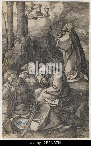 La passion : 14 assiettes - 2. Christ à Gethsemane - 44 Bartsch Lucas de Leyde (1494-1533). 'La Passion' : 14 planches - 2. 'Le Christ au jardin des Oliviers' - Bartsch 44. Burin. 1521. Musée des Beaux-Arts de la Ville de Paris, petit Palais. Banque D'Images