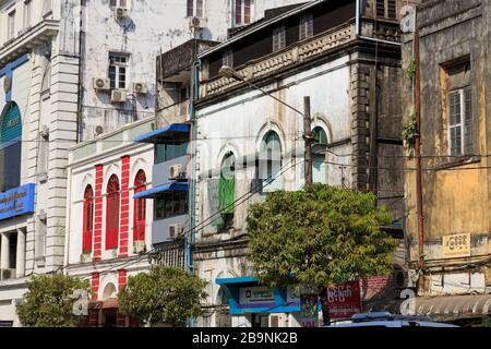 Rue Pansodan, Yangon (Rangoon), Myanmar (Birmanie), Asie Banque D'Images