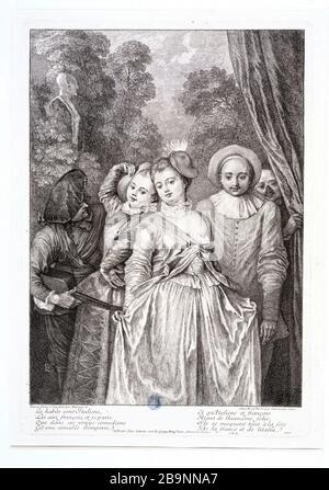 LA COMEDIENS FRANÇAISE Jean-Antoine Watteau (1684-1721). 'Les Comédiens English'. Eau-forte et burin. Musée des Beaux-arts de la ville de Paris, petit Palais. Banque D'Images