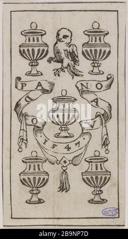 Jeux de cartes Florentine. Numéro cinq dans une série de 35 pièces Francesco di Domenico dit, il Padovano (vers 1500-1571). 'Jeux de cartes florentin. Numéro cinq d'une série de 35 pièces. Gravure sur bois en noir et blanc. 1547. Musée des Beaux-Arts de la Ville de Paris, petit Palais. Banque D'Images