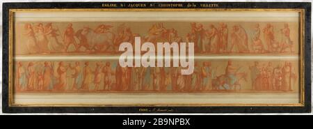 Église St Jacques St Christophe de la Villette. L'entrée du Christ à Jérusalem (esquisse pour une murale) Jean-François Brémond (1807-1868). Église Saint-Jacques-Saint-Christophe de la Villette. 'L'entrée du Christ à Jérusalem (esquisse pour une peinture murale)'. Pastel et sanguine sur papier ; dessin mis au carreau. Musée des Beaux-Arts de la Ville de Paris, petit Palais. Banque D'Images