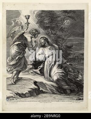 Prière dans le jardin, après Rubens (Dutuit 66) Pieter de Bailliu. Prière au jardin des Oliviers, d'après Rubens (Dutuit 66). Burin, XVIIème siècle. Musée des Beaux-Arts de la Ville de Paris, petit Palais. Banque D'Images