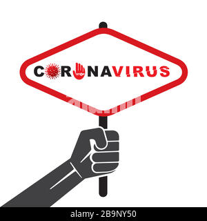 Coronavirus bannière tenir dans la main, 2019-nCoV Novel Coronavirus bactéries. Pas d'infection et d'arrêt des concepts de coronavirus. Illustration de Vecteur