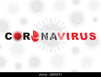 MERS-Cov (coronavirus du syndrome respiratoire du Moyen-Orient). Fond blanc avec bactéries et inscription coronavirus. Concept 2019-nCoV. Illustration de Vecteur