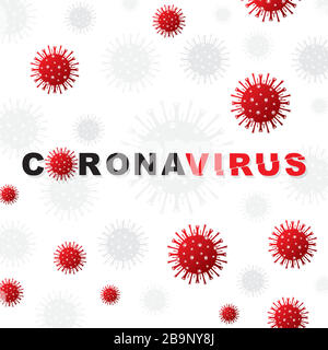 MERS-Cov (coronavirus du syndrome respiratoire du Moyen-Orient). Fond blanc avec bactéries et inscription coronavirus. Concept 2019-nCoV. Illustration de Vecteur