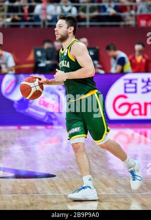 Matthew Dellavedova (Australie) contre la France. FIBA Basketball coupe du monde Chine 2019, jeu de médaille de bronze Banque D'Images