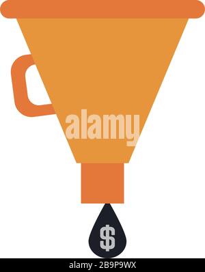 entonnoir avec chute d'huile avec icône de symbole d'argent sur fond blanc, style plat, illustration vectorielle Illustration de Vecteur