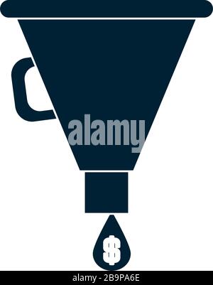 entonnoir avec chute d'huile avec icône représentant un symbole d'argent sur fond blanc, style silhouette, illustration vectorielle Illustration de Vecteur