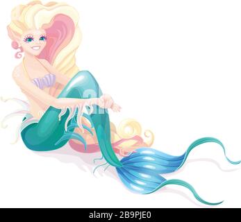 Vector cartoon cute Fairy sirène assise sur la mer Illustration de Vecteur