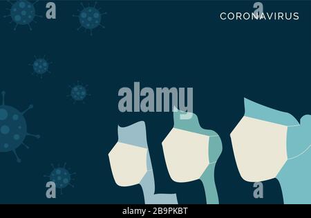 Coronavirus. Nouveau coronavirus 2019-nCoV , personnes en masque médical blanc. Illustration de Vecteur