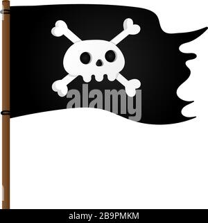 Drapeau pirate avec Jolly Rogeras crâne et croisant des os conception plate illustration vectorielle isolée sur fond blanc. Illustration de Vecteur