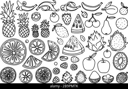 kit de fruits exotiques vectoriels. page de livre de coloriage Illustration de Vecteur