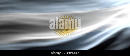 Symbole du signe Argentine. Drapeau national argentin agitant texture fond, bannière. illustration tridimensionnelle Banque D'Images