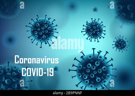 Contexte réaliste de l'éclosion médicale de coronavirus. Pandémique Coronavirus 2019-nCoV annonce concept bannière design. Illustration vectorielle de molécule de cellule virale. Illustration de Vecteur