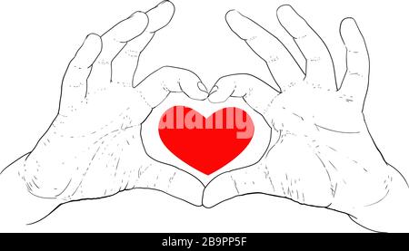 croquis doodle de main montrant coeur avec doigts geste mini amour. couleur  main dessinée illustration vectorielle automne. aimer le concept de la  saint-valentin 3525952 Art vectoriel chez Vecteezy