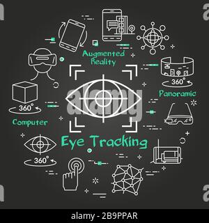 Concept de réalité virtuelle noire vectorielle - icône de suivi des yeux Illustration de Vecteur