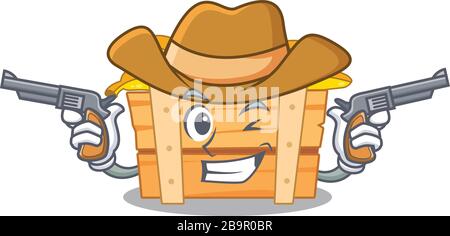 Drôle de boîte de fruits de banane comme un personnage de dessin animé de cowboy tenant des armes Illustration de Vecteur