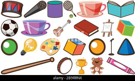 Grand ensemble d'articles scolaires sur l'illustration de fond blanc Illustration de Vecteur