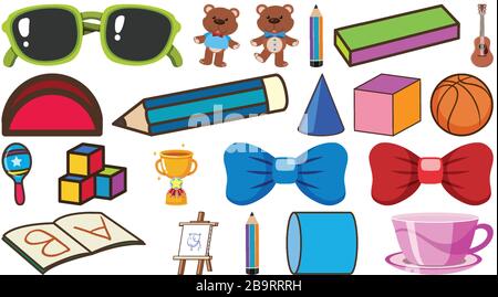 Ensemble d'articles scolaires et autres décorations sur fond blanc illustration Illustration de Vecteur
