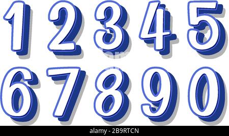 Conception de police pour les nombres de un à zéro sur l'illustration d'arrière-plan blanche Illustration de Vecteur