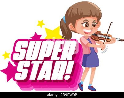 Police design pour mot superstar avec fille jouant violon illustration Illustration de Vecteur