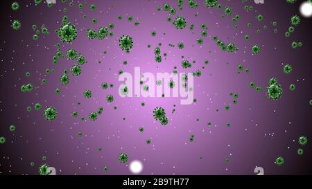 Toile de fond des cellules du coronavirus. Coronavirus Covid-19 virus infecté 2019-ncov pneumonie dans le sang. Virus médical modèle réaliste. Coronavirus Banque D'Images