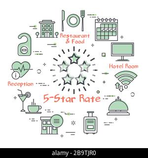 Concept de place de service d'hôtel vectoriel de cinq étoiles Illustration de Vecteur