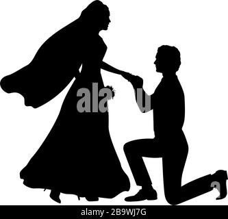 Silhouette de genouilling robe met anneau sur la mariée Illustration de Vecteur