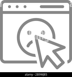 Page Web avec une icône de visage triste et de flèche de curseur. E-mail, feedback, approuver, notation émoji dans le symbole du message Illustration de Vecteur