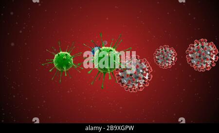 Toile de fond des cellules du coronavirus. Coronavirus Covid-19 virus infecté 2019-ncov pneumonie dans le sang. Virus médical modèle réaliste. Coronavirus Banque D'Images