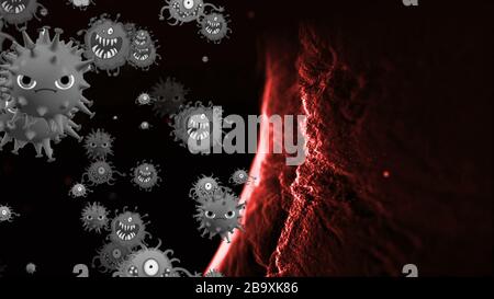 Toile de fond des cellules du coronavirus. Coronavirus Covid-19 virus infecté 2019-ncov pneumonie dans le sang. Virus médical modèle réaliste. Coronavirus Banque D'Images