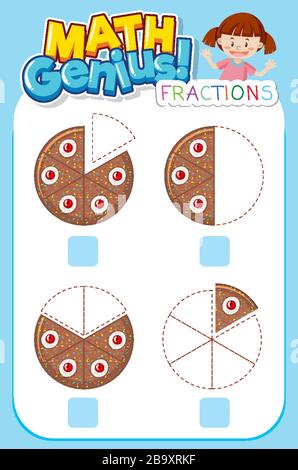 Conception de feuille de calcul pour génie mathématique avec illustration de fille et de fractions Illustration de Vecteur