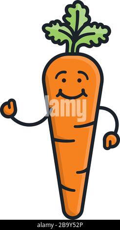 Illustration vectorielle isolée de personnage de dessin animé de carotte pour la journée du Carrot le 4 avril. Symbole de couleur végétale saine Illustration de Vecteur