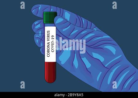 La main contient un tube contenant un échantillon de sang infecté par le virus corona Banque D'Images