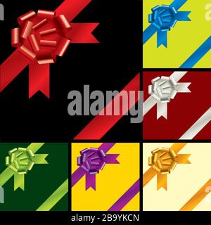 Vector illustration. Ensemble de cadeaux ruban en cases carrées. Illustration de Vecteur