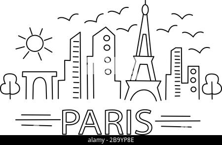 Illustration vectorielle en style art ligne sur un fond blanc avec l'image de la silhouette de la ville et l'inscription Paris. Pour la conception d'affiches Illustration de Vecteur