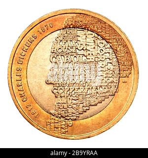 Bilame britannique £2 pièces. 200ème anniversaire de la naissance de Charles Dickens (Matthew dent: 2012) Banque D'Images