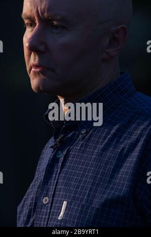 Irvine Welsh, auteur de 'Trainspotting', au Edinburgh International Book Festival, Édimbourg, Écosse, août 2003. Banque D'Images