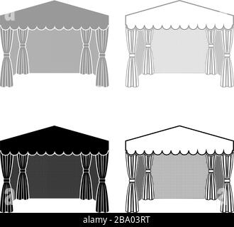 Pavillon pour les achats tente d'affaires Marquee pour la publicité icône contour set noir gris illustration vectorielle plat style simple image Illustration de Vecteur