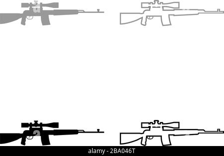 Icône fusil Sniper contour set noir gris illustration vectorielle style plat image simple Illustration de Vecteur