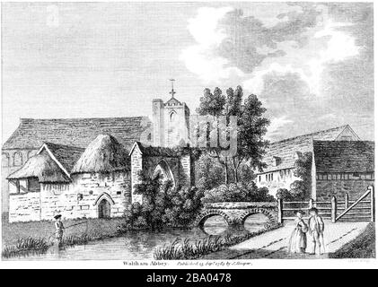 Une gravure de Waltham Abbey 1783 numérisée à haute résolution à partir d'un livre publié vers 1786. Cette image est considérée comme étant libre de tous les droits d'auteur. Banque D'Images