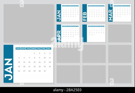 Modèle de calendrier 2020. Ensemble de modèles de calendrier de 12 mois. Illustration de Vecteur