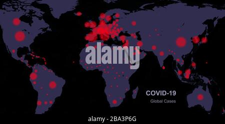 COVID-19 pandémie de coronavirus dans le monde, la carte de la planète a confirmé le rapport des cas. Quarantaine mondiale en raison de l'épidémie de virus corona et de la maladie mortelle de COVID. El Banque D'Images