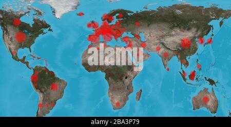 COVID-19 pandémie de coronavirus dans le monde, la carte de la planète a confirmé le rapport des cas. Quarantaine mondiale en raison de l'épidémie de virus corona et de la maladie mortelle de COVID. El Banque D'Images