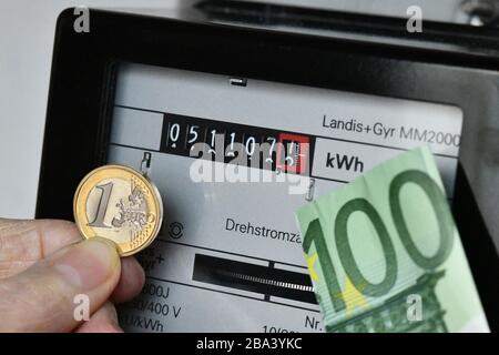 Photo Symbol, compteur d'électricité, consommation d'électricité, coûts d'électricité, Allemagne Banque D'Images