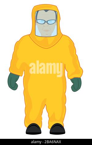 L'homme médecin en costume jaune défensif sur fond blanc est isolé Illustration de Vecteur