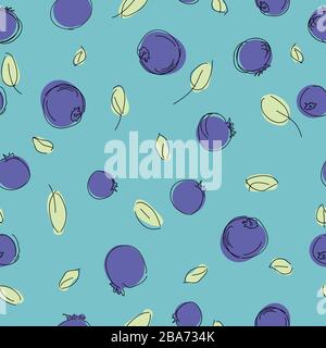 Motif vectoriel de bleuets sans couture. Des bleuets frais et mûrs naturels avec des feuilles vertes. Illustration vectorielle transparente, motif de surface Illustration de Vecteur